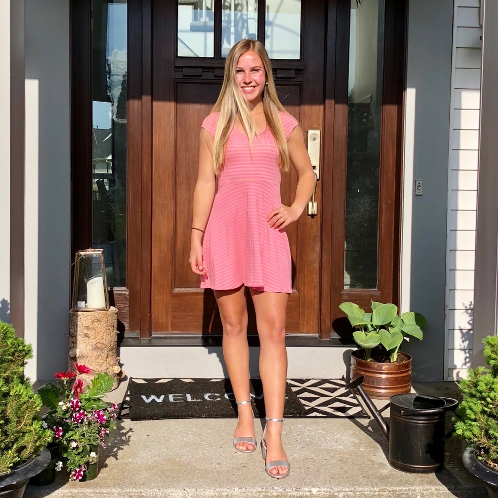 Pink striped skater dress
